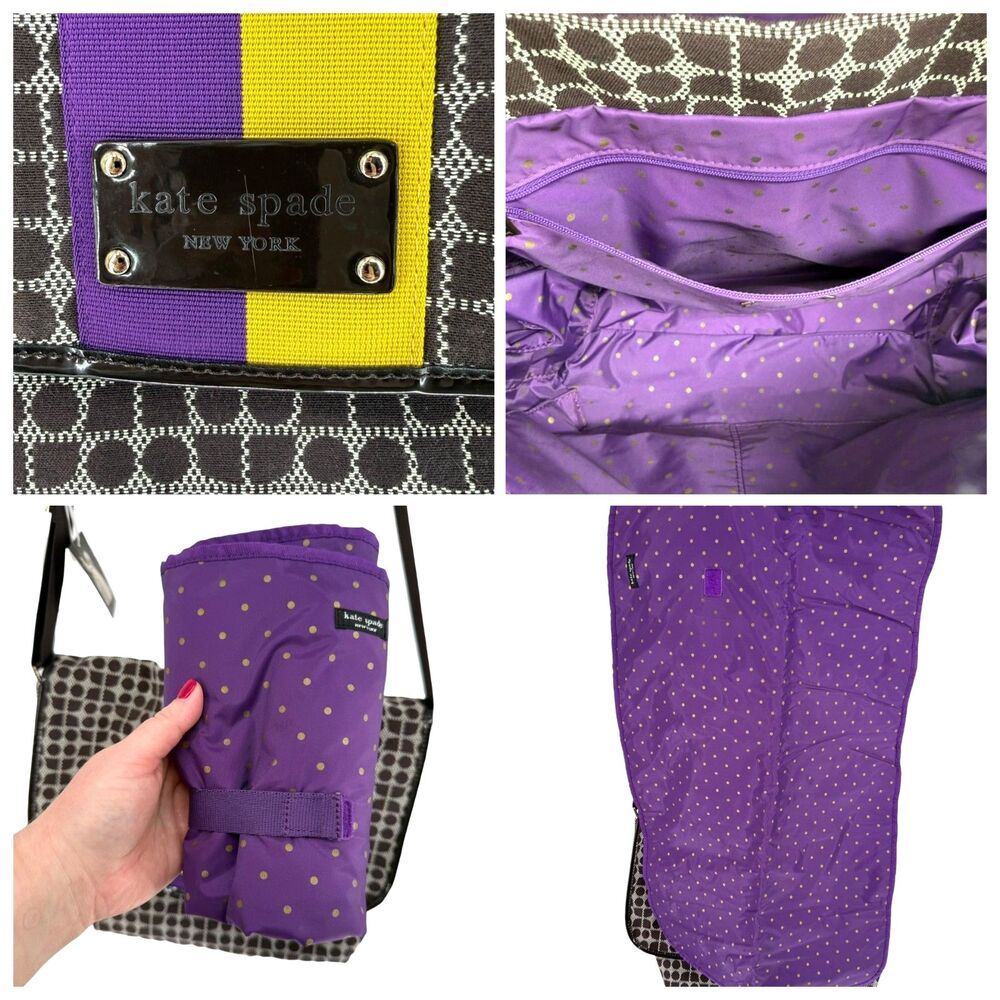 Kate Spade Classic Noel Dot Diaper Bag Large Brown Purple Y2K Stripe Messenger - Picture 4 of 12